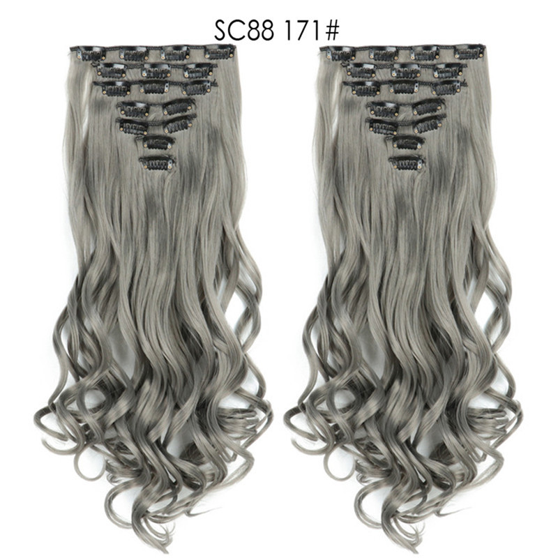 7 pcs 22 inch Long Wave  Clip in Synthetic  Hair Extension  Full Head Set Synthetic Hairpieces Heat Resistant Fiber Hairpieces