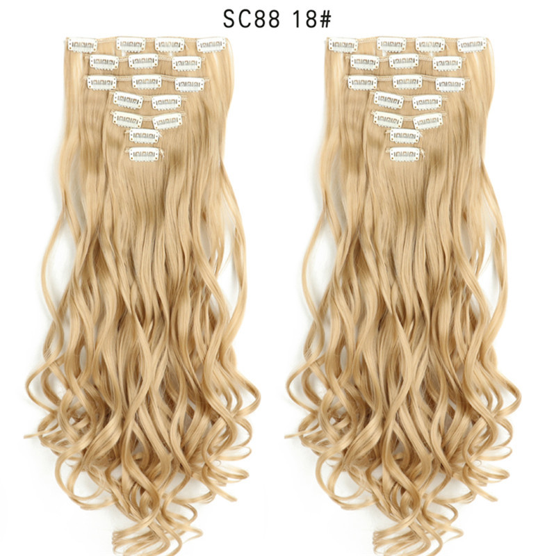 7 pcs 22 inch Long Wave  Clip in Synthetic  Hair Extension  Full Head Set Synthetic Hairpieces Heat Resistant Fiber Hairpieces