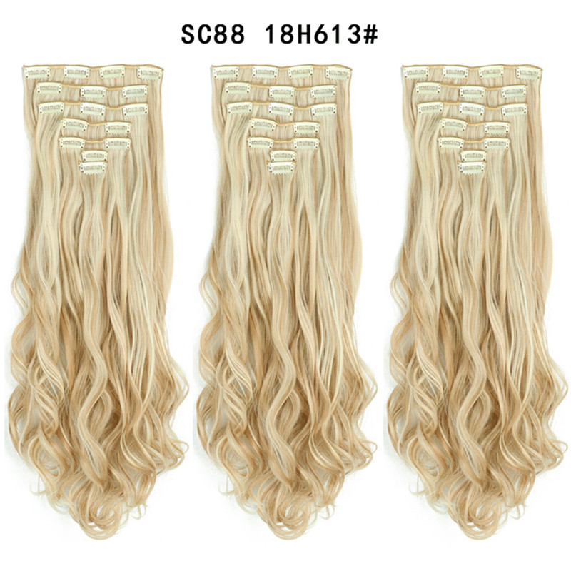 7 pcs 22 inch Long Wave  Clip in Synthetic  Hair Extension  Full Head Set Synthetic Hairpieces Heat Resistant Fiber Hairpieces