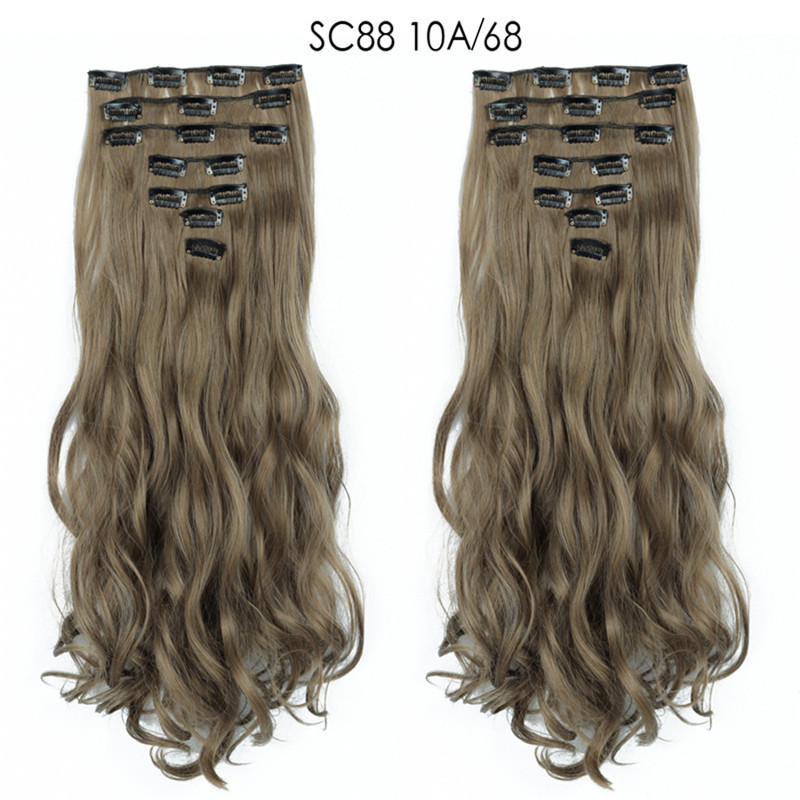 7 pcs 22 inch Long Wave  Clip in Synthetic  Hair Extension  Full Head Set Synthetic Hairpieces Heat Resistant Fiber Hairpieces
