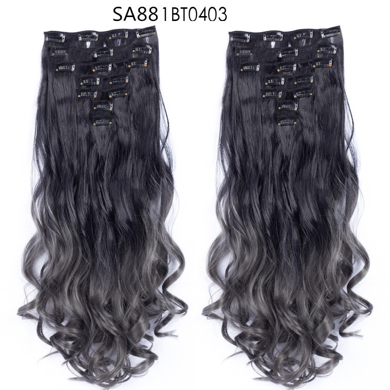 22 inch Ombre Wave  Clip in Hair Synthetic Extension Hairstyle 16 Clips 7Pcs/Set Synthetic  Hairpieces For Woman