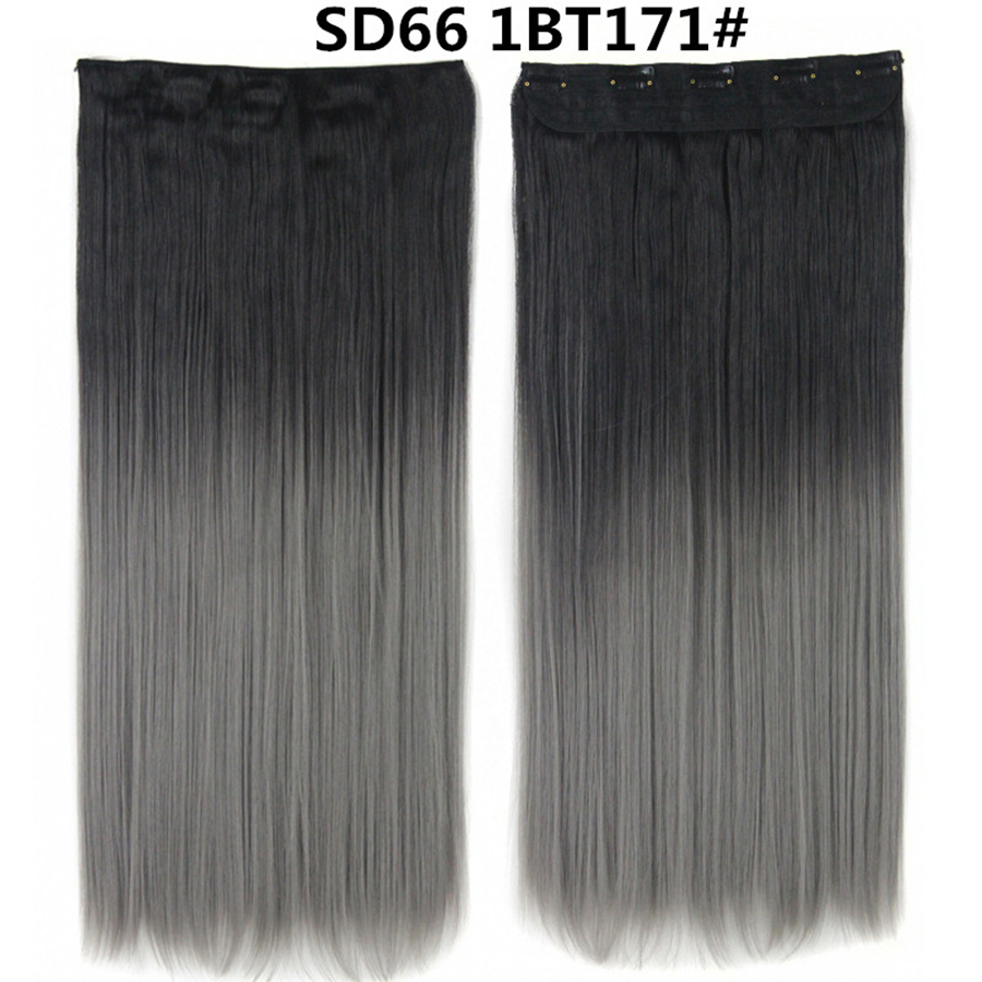 22 inch One Piece  Clip in Hair Synthetic Extension Ombre Straight Synthetic  Hairpieces For Woman