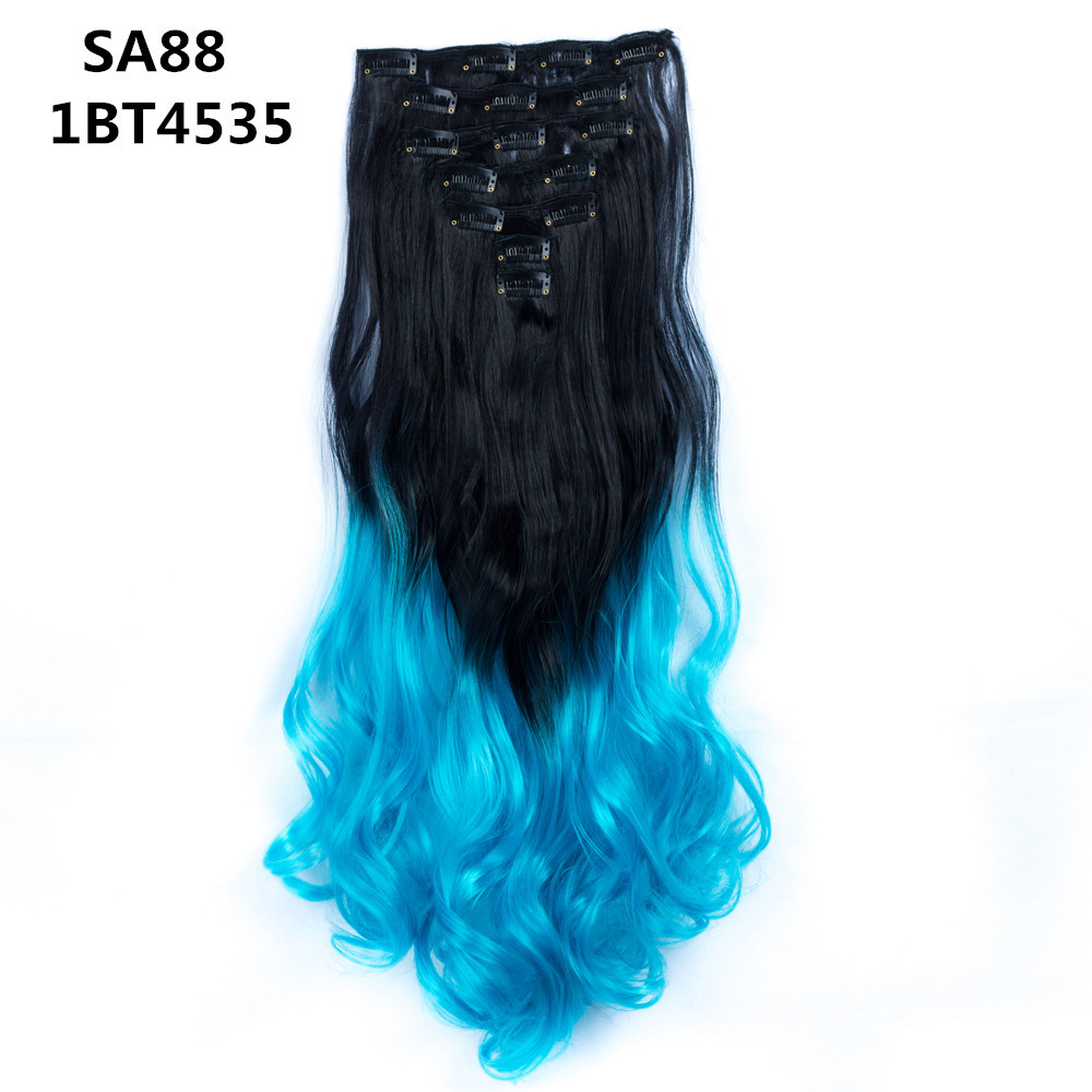 22 inch Ombre Wave  Clip in Hair Synthetic Extension Hairstyle 16 Clips 7Pcs/Set Synthetic  Hairpieces For Woman