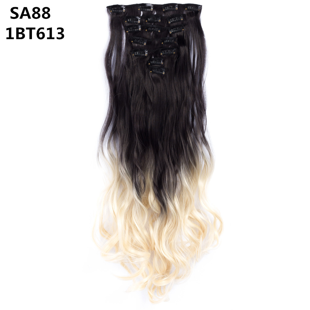 22 inch Ombre Wave  Clip in Hair Synthetic Extension Hairstyle 16 Clips 7Pcs/Set Synthetic  Hairpieces For Woman