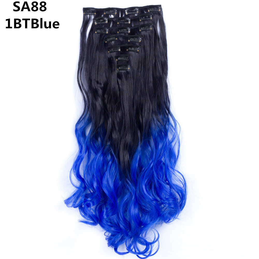 22 inch Ombre Wave  Clip in Hair Synthetic Extension Hairstyle 16 Clips 7Pcs/Set Synthetic  Hairpieces For Woman