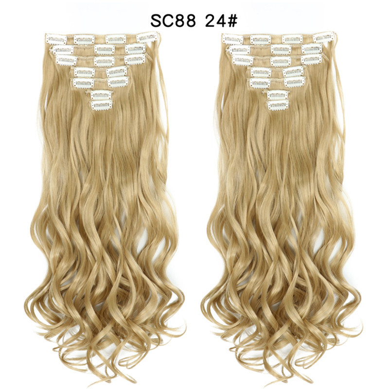 7 pcs 22 inch Long Wave  Clip in Synthetic  Hair Extension  Full Head Set Synthetic Hairpieces Heat Resistant Fiber Hairpieces
