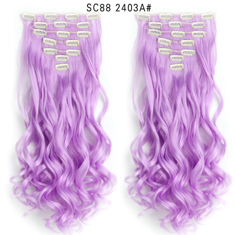 7 pcs 22 inch Long Wave  Clip in Synthetic  Hair Extension  Full Head Set Synthetic Hairpieces Heat Resistant Fiber Hairpieces