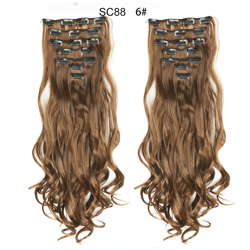 7 pcs 22 inch Long Wave  Clip in Synthetic  Hair Extension  Full Head Set Synthetic Hairpieces Heat Resistant Fiber Hairpieces