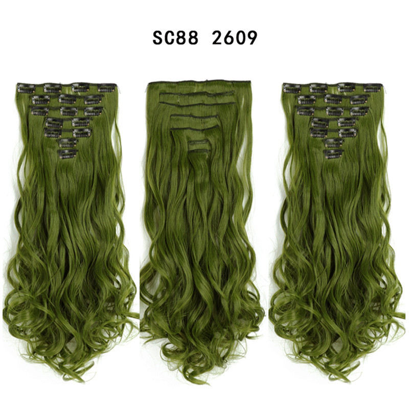 7 pcs 22 inch Long Wave  Clip in Synthetic  Hair Extension  Full Head Set Synthetic Hairpieces Heat Resistant Fiber Hairpieces