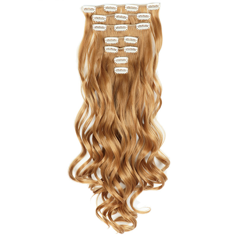 7 pcs 22 inch Long Wave  Clip in Synthetic  Hair Extension  Full Head Set Synthetic Hairpieces Heat Resistant Fiber Hairpieces