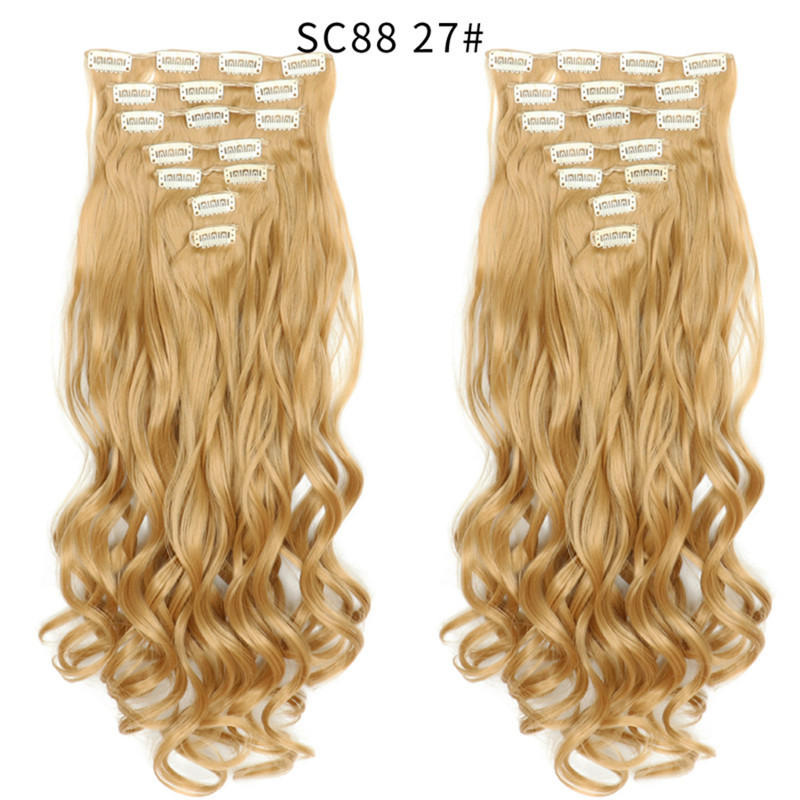 7 pcs 22 inch Long Wave  Clip in Synthetic  Hair Extension  Full Head Set Synthetic Hairpieces Heat Resistant Fiber Hairpieces