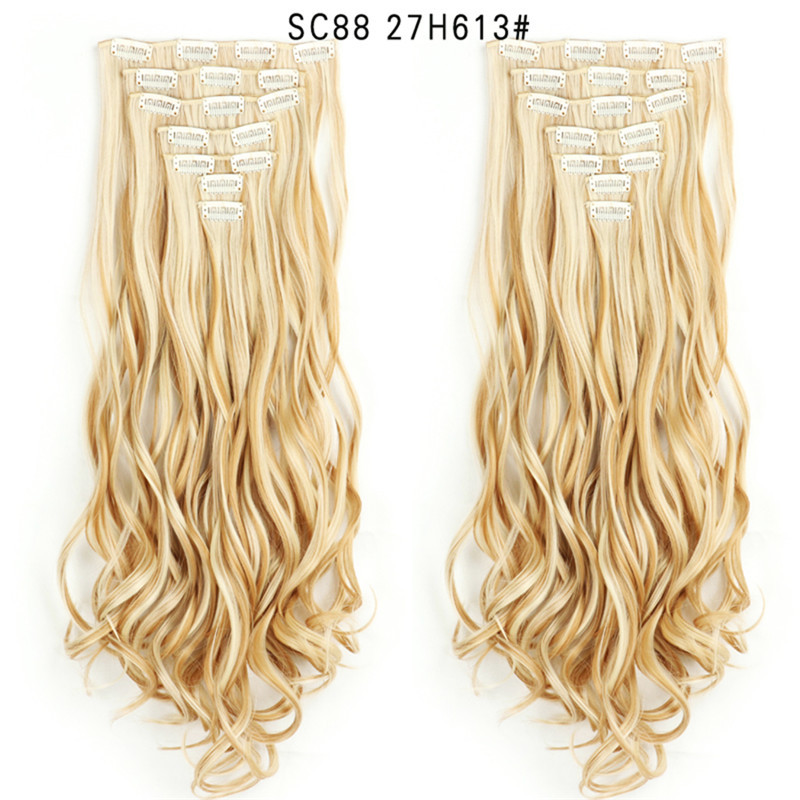 7 pcs 22 inch Long Wave  Clip in Synthetic  Hair Extension  Full Head Set Synthetic Hairpieces Heat Resistant Fiber Hairpieces