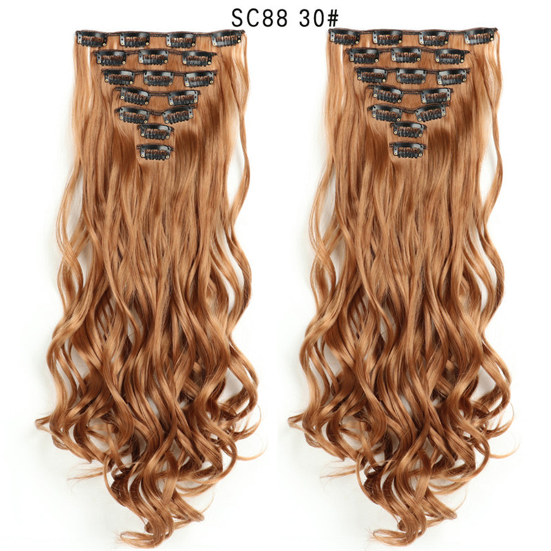 7 pcs 22 inch Long Wave  Clip in Synthetic  Hair Extension  Full Head Set Synthetic Hairpieces Heat Resistant Fiber Hairpieces