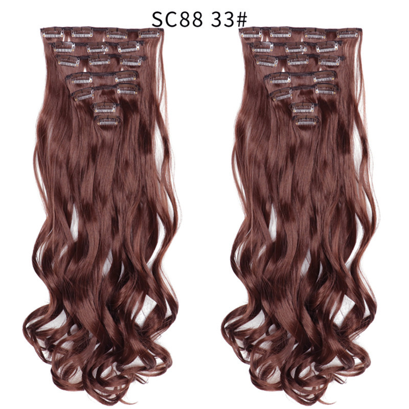 7 pcs 22 inch Long Wave  Clip in Synthetic  Hair Extension  Full Head Set Synthetic Hairpieces Heat Resistant Fiber Hairpieces