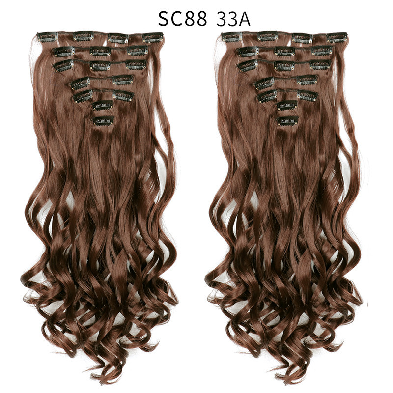 7 pcs 22 inch Long Wave  Clip in Synthetic  Hair Extension  Full Head Set Synthetic Hairpieces Heat Resistant Fiber Hairpieces