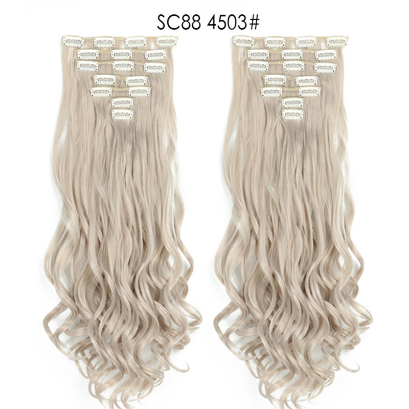 7 pcs 22 inch Long Wave  Clip in Synthetic  Hair Extension  Full Head Set Synthetic Hairpieces Heat Resistant Fiber Hairpieces