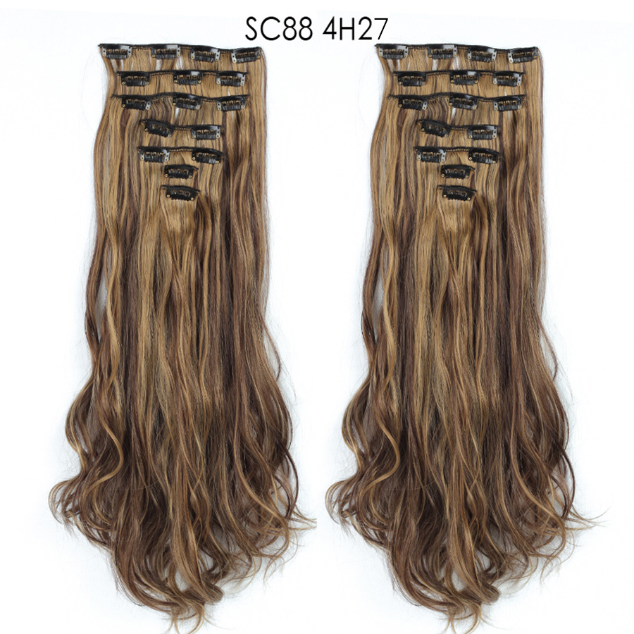 7 pcs 22 inch Long Wave  Clip in Synthetic  Hair Extension  Full Head Set Synthetic Hairpieces Heat Resistant Fiber Hairpieces