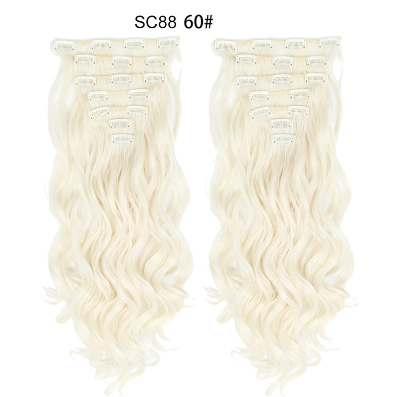 7 pcs 22 inch Long Wave  Clip in Synthetic  Hair Extension  Full Head Set Synthetic Hairpieces Heat Resistant Fiber Hairpieces