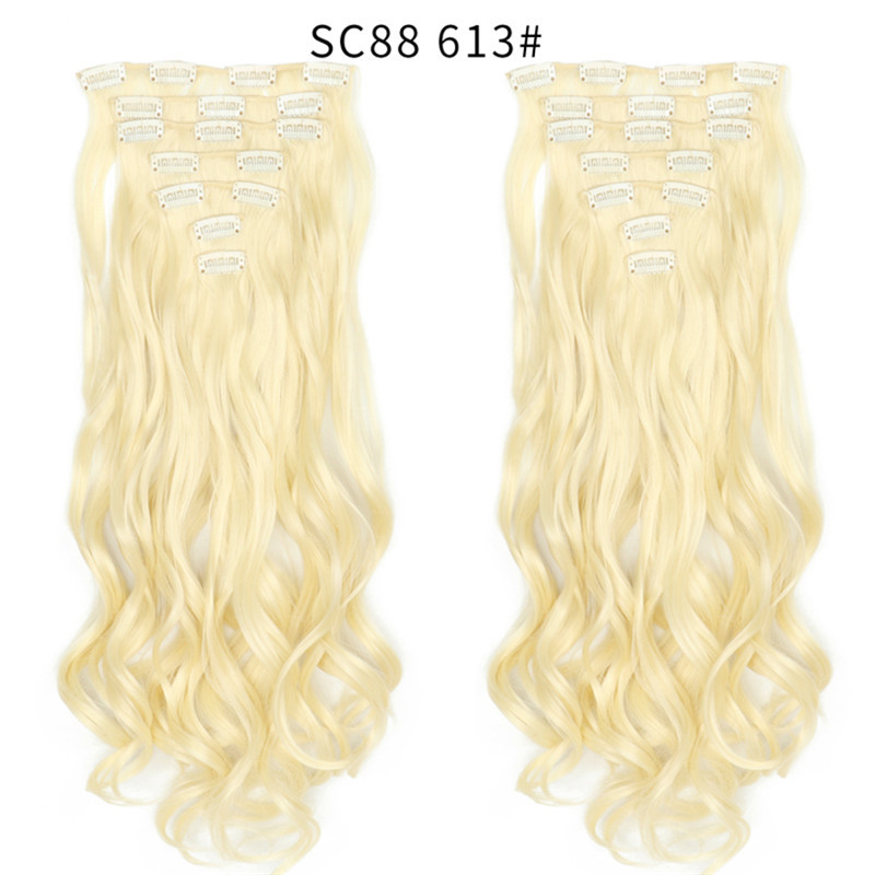 7 pcs 22 inch Long Wave  Clip in Synthetic  Hair Extension  Full Head Set Synthetic Hairpieces Heat Resistant Fiber Hairpieces