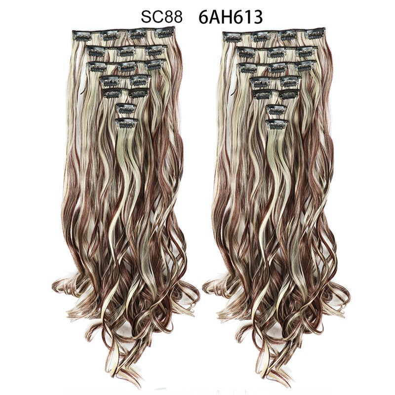 7 pcs 22 inch Long Wave  Clip in Synthetic  Hair Extension  Full Head Set Synthetic Hairpieces Heat Resistant Fiber Hairpieces