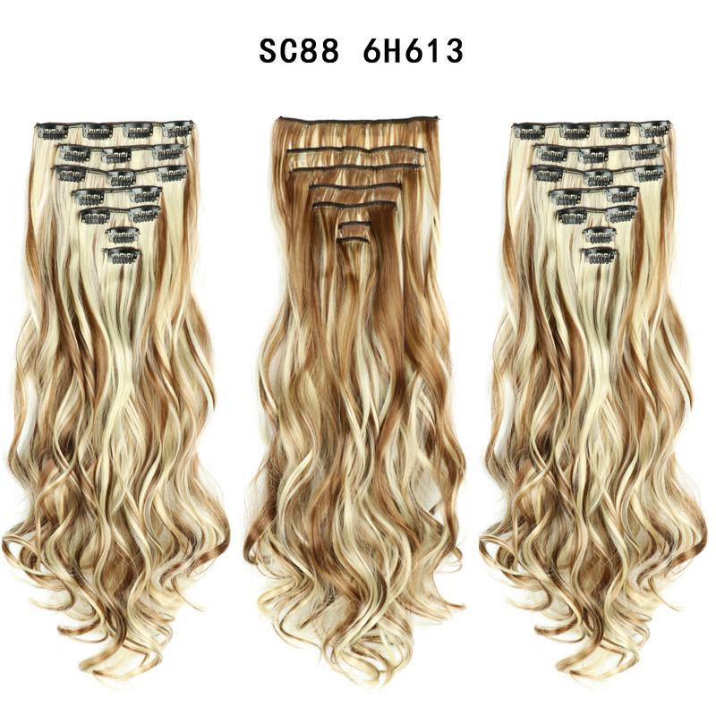 7 pcs 22 inch Long Wave  Clip in Synthetic  Hair Extension  Full Head Set Synthetic Hairpieces Heat Resistant Fiber Hairpieces