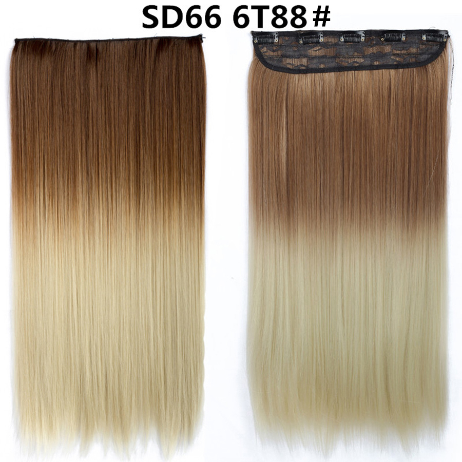 22 inch One Piece  Clip in Hair Synthetic Extension Ombre Straight Synthetic  Hairpieces For Woman