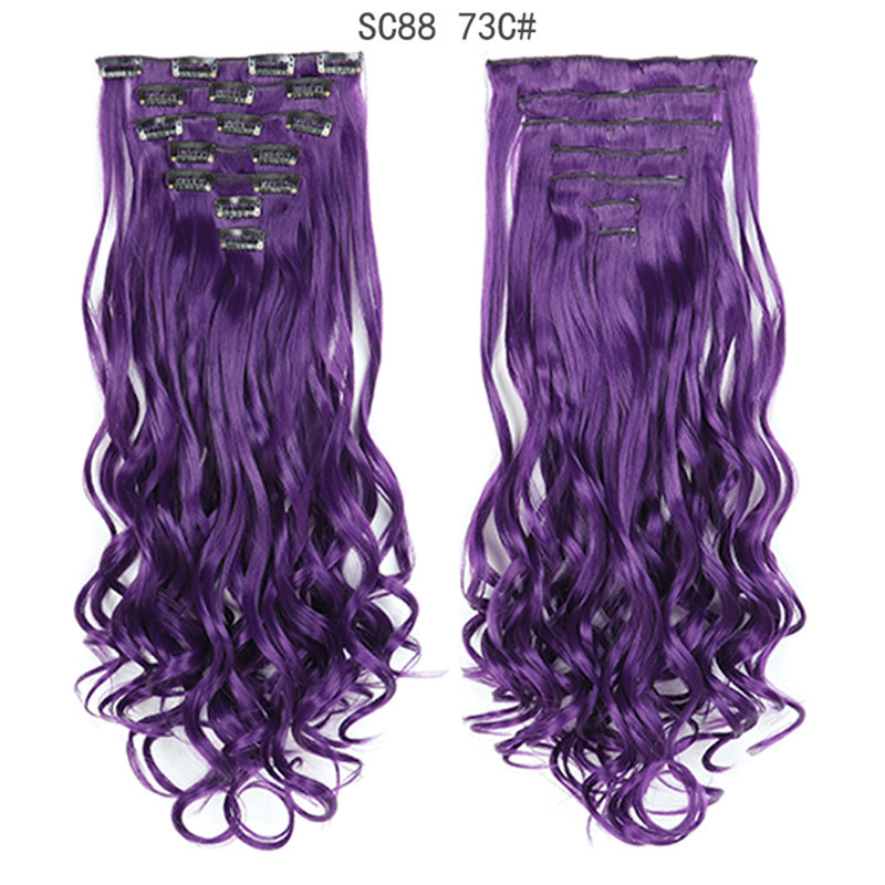 7 pcs 22 inch Long Wave  Clip in Synthetic  Hair Extension  Full Head Set Synthetic Hairpieces Heat Resistant Fiber Hairpieces