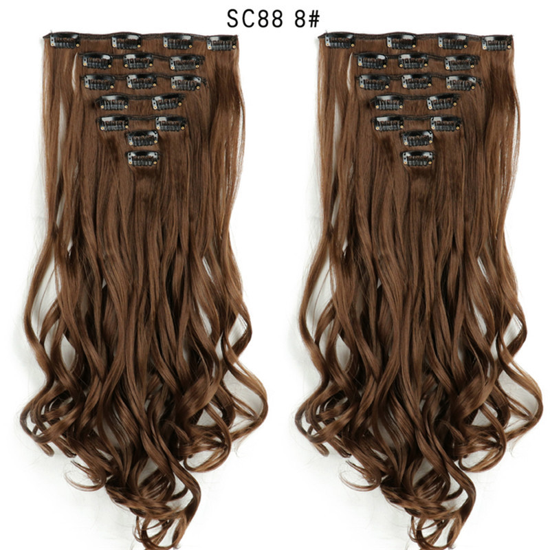 7 pcs 22 inch Long Wave  Clip in Synthetic  Hair Extension  Full Head Set Synthetic Hairpieces Heat Resistant Fiber Hairpieces