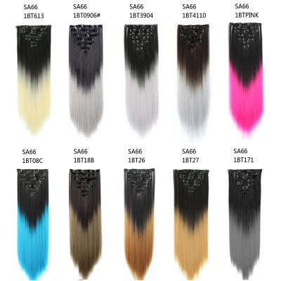 22 inch Ombre  Clip in Hair Synthetic Extension Hairstyle Full Head16 Clips 7Pcs/Set Synthetic  Hairpieces For Woman