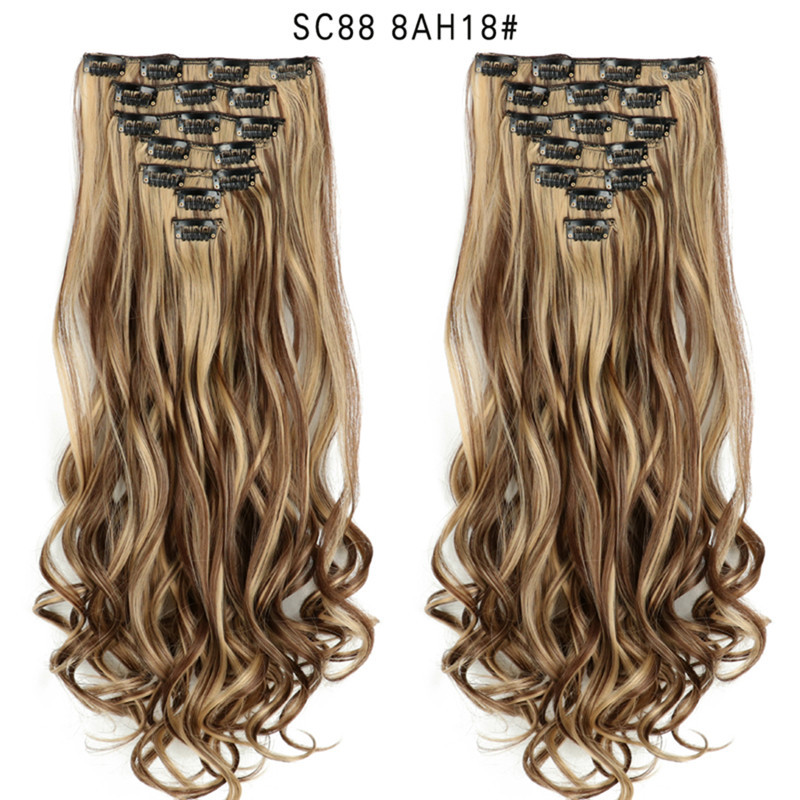 7 pcs 22 inch Long Wave  Clip in Synthetic  Hair Extension  Full Head Set Synthetic Hairpieces Heat Resistant Fiber Hairpieces