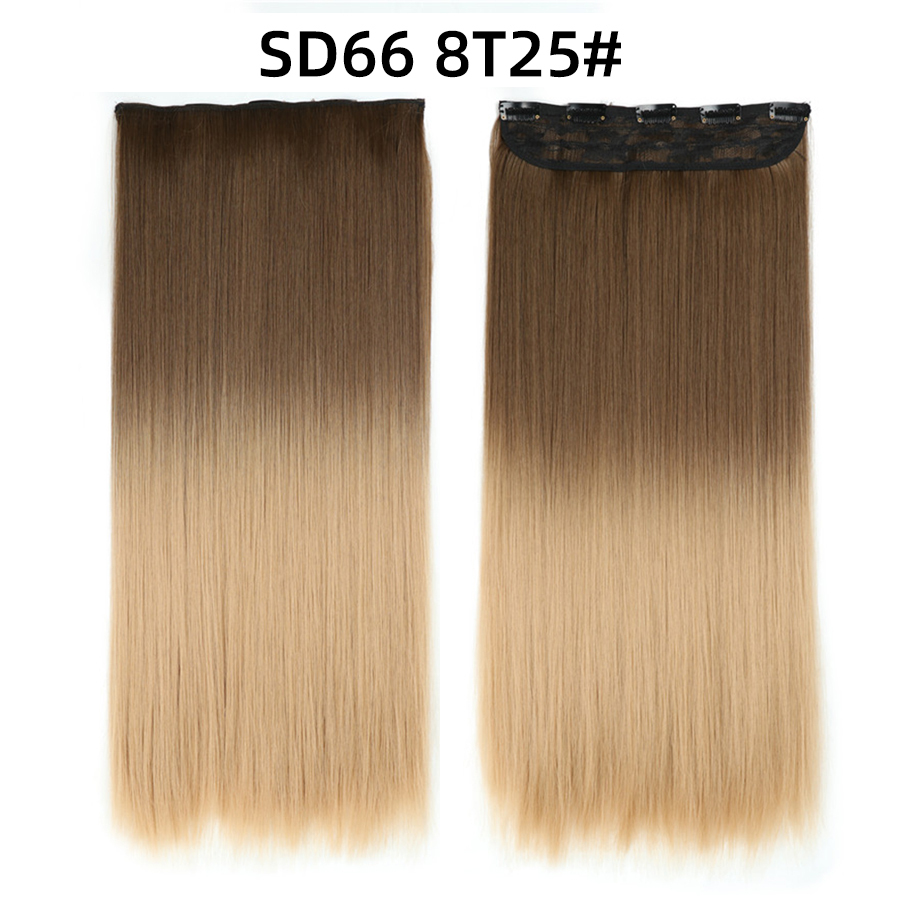 22 inch One Piece  Clip in Hair Synthetic Extension Ombre Straight Synthetic  Hairpieces For Woman