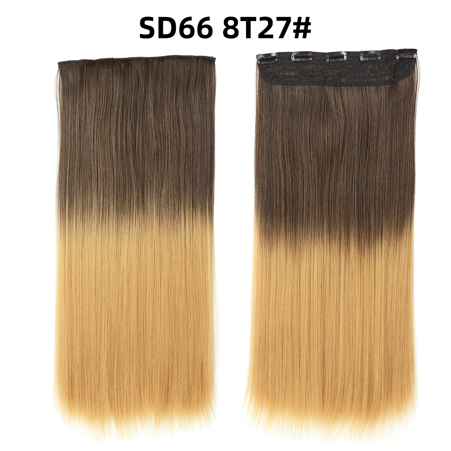 22 inch One Piece  Clip in Hair Synthetic Extension Ombre Straight Synthetic  Hairpieces For Woman