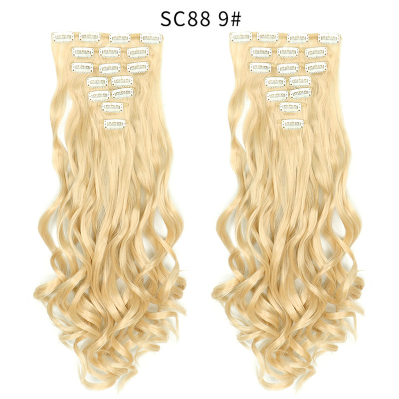 7 pcs 22 inch Long Wave  Clip in Synthetic  Hair Extension  Full Head Set Synthetic Hairpieces Heat Resistant Fiber Hairpieces