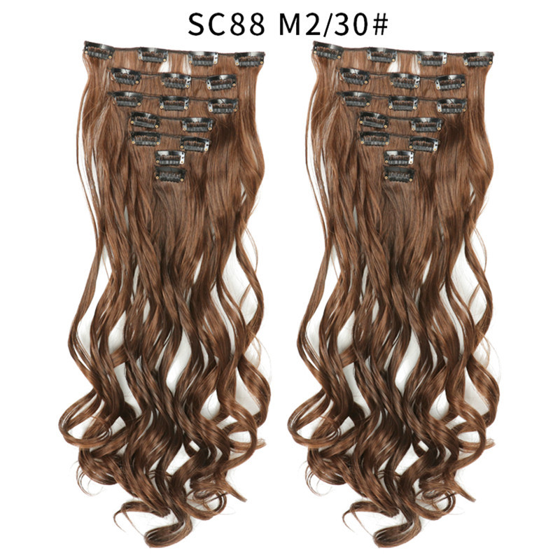 7 pcs 22 inch Long Wave  Clip in Synthetic  Hair Extension  Full Head Set Synthetic Hairpieces Heat Resistant Fiber Hairpieces
