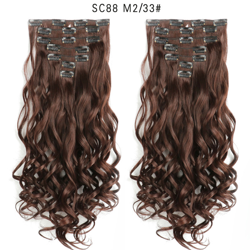 7 pcs 22 inch Long Wave  Clip in Synthetic  Hair Extension  Full Head Set Synthetic Hairpieces Heat Resistant Fiber Hairpieces