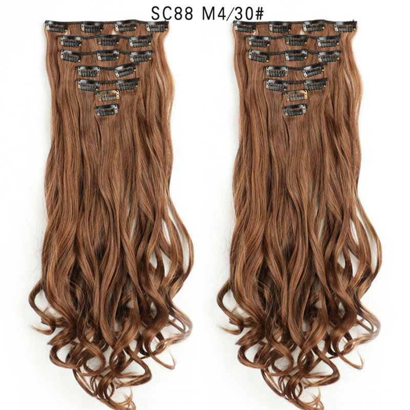 7 pcs 22 inch Long Wave  Clip in Synthetic  Hair Extension  Full Head Set Synthetic Hairpieces Heat Resistant Fiber Hairpieces