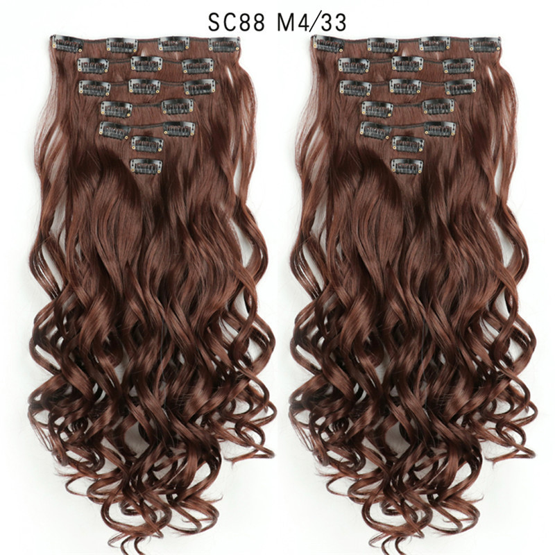 7 pcs 22 inch Long Wave  Clip in Synthetic  Hair Extension  Full Head Set Synthetic Hairpieces Heat Resistant Fiber Hairpieces