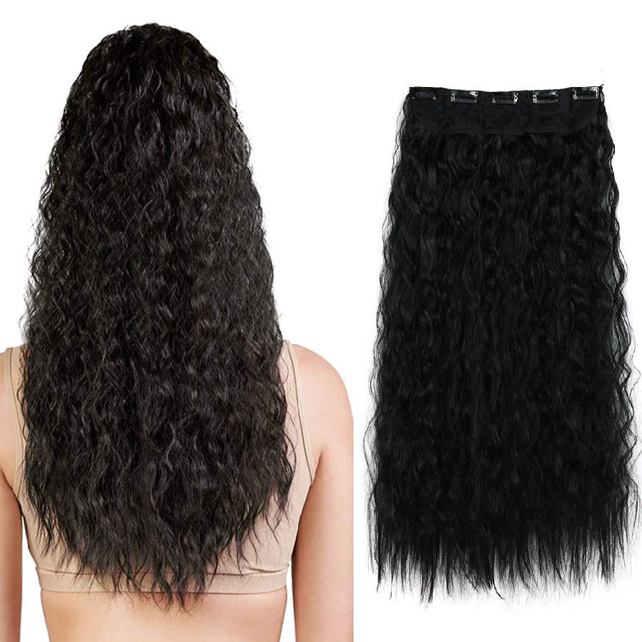 One piece 5 Clips Synthetic  Hair Extensions  Long Corn Curly Clip in Heat Resistant  Synthetic Hairpiece For Women
