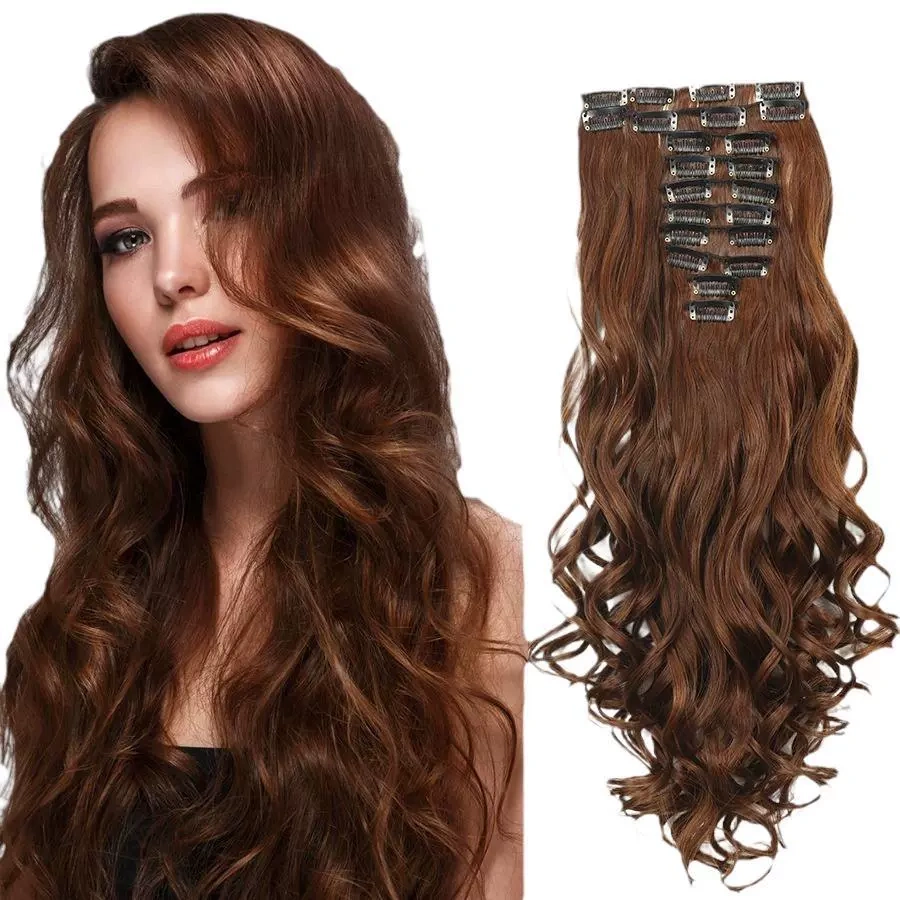22 inch 12 pcs Clip In  Synthetic  Hair Extensions wave Heat Resistant Hairpiece Synthetic Hairpieces For Women