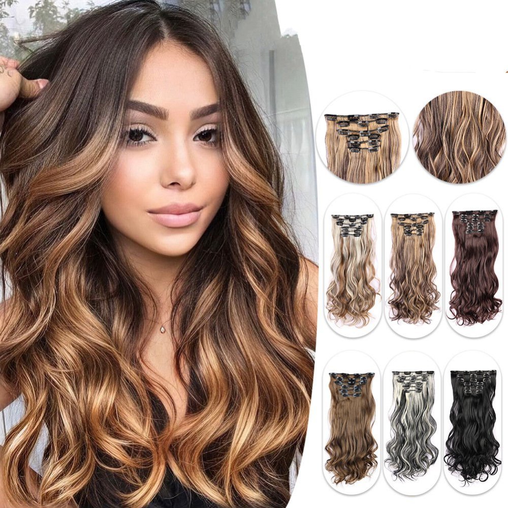 22 inch 150g 6 pcs Clip In  Synthetic  Hair Extensions wave Heat Resistant Hairpiece Synthetic Hairpieces For Women