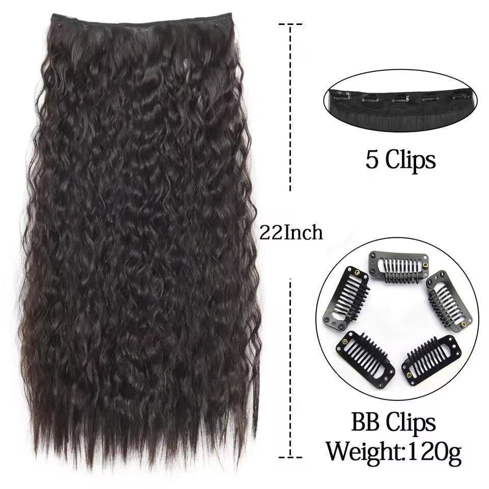 One piece 5 Clips Synthetic  Hair Extensions  Long Corn Curly Clip in Heat Resistant  Synthetic Hairpiece For Women
