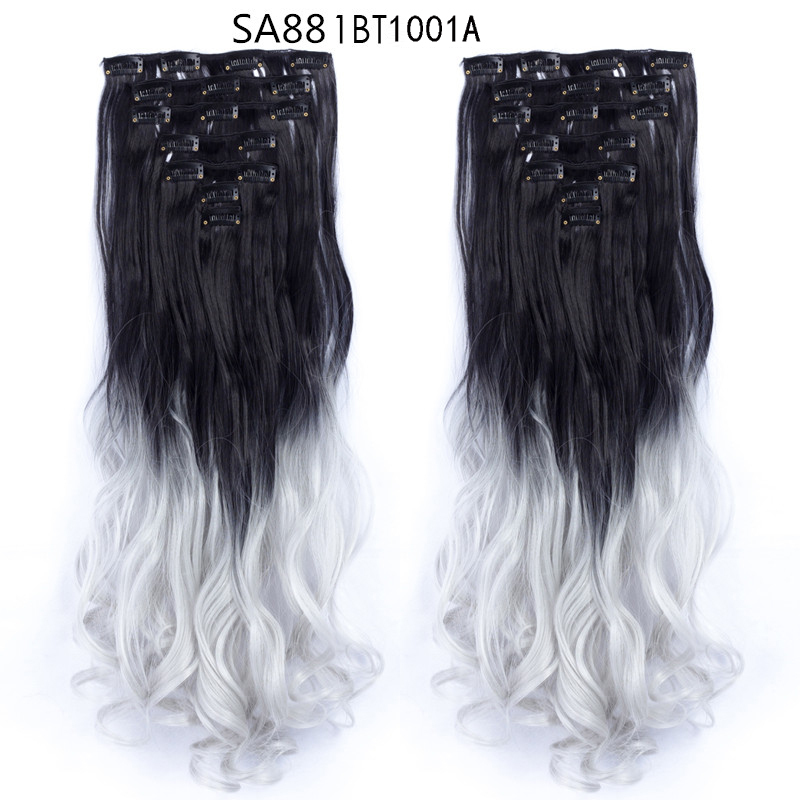 22 inch Ombre Wave  Clip in Hair Synthetic Extension Hairstyle 16 Clips 7Pcs/Set Synthetic  Hairpieces For Woman