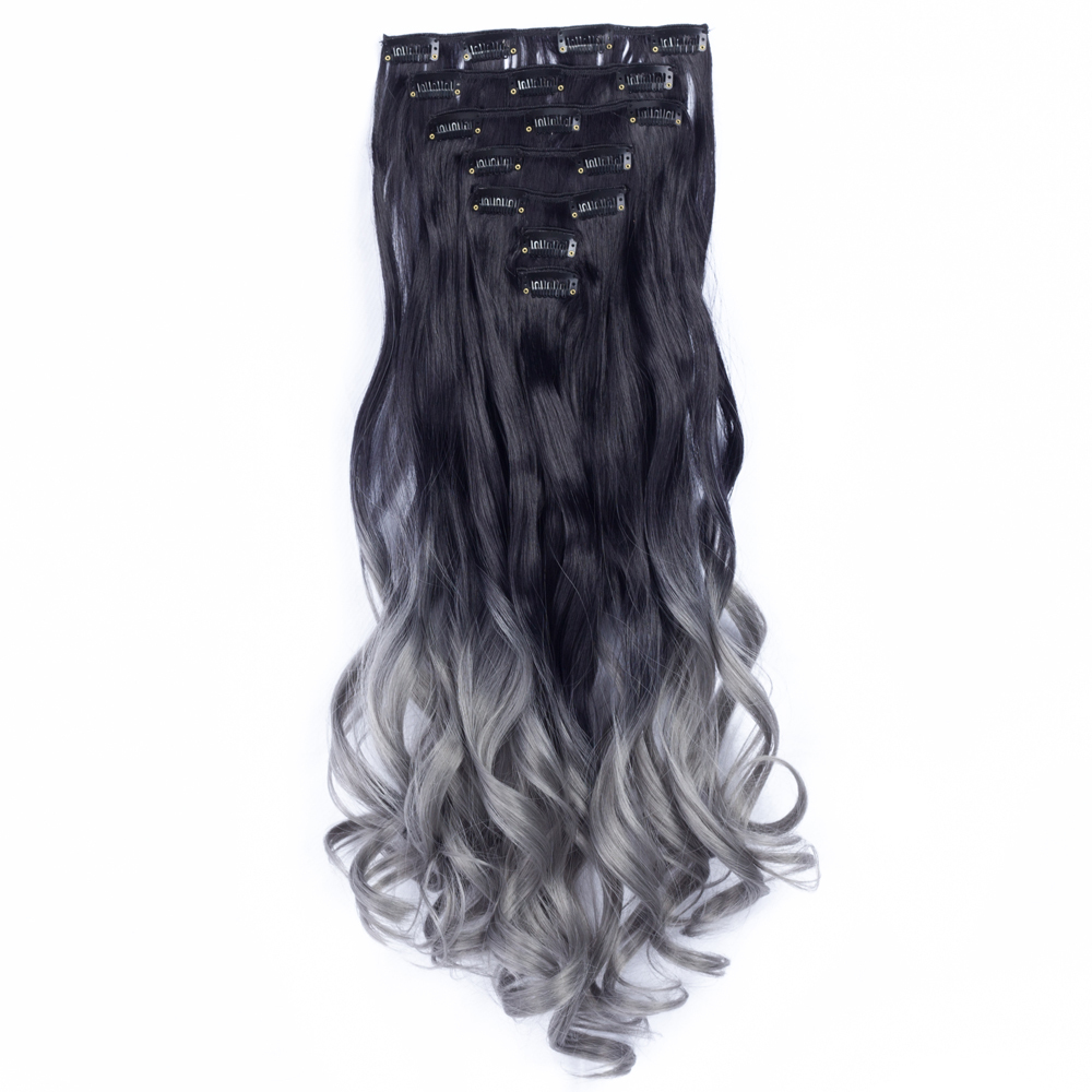 22 inch Ombre Wave  Clip in Hair Synthetic Extension Hairstyle 16 Clips 7Pcs/Set Synthetic  Hairpieces For Woman