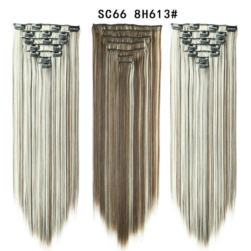 7 pcs 22 inch Long Straight Clip in Synthetic  Hair Extension   Synthetic Black Brown Hairpieces For Woman