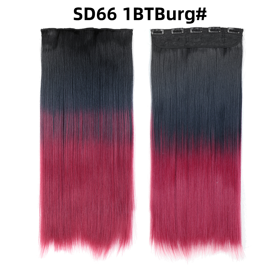 22 inch One Piece  Clip in Hair Synthetic Extension Ombre Straight Synthetic  Hairpieces For Woman