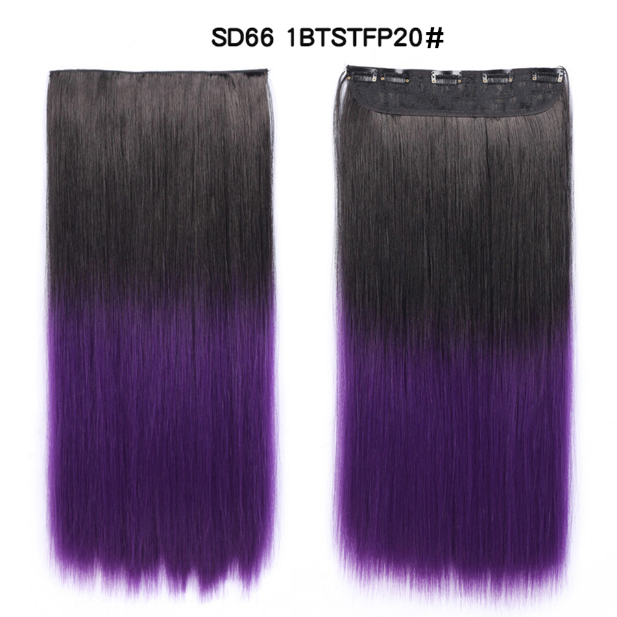 22 inch One Piece  Clip in Hair Synthetic Extension Ombre Straight Synthetic  Hairpieces For Woman