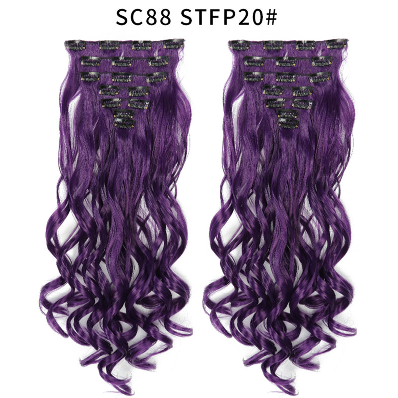 7 pcs 22 inch Long Wave  Clip in Synthetic  Hair Extension  Full Head Set Synthetic Hairpieces Heat Resistant Fiber Hairpieces