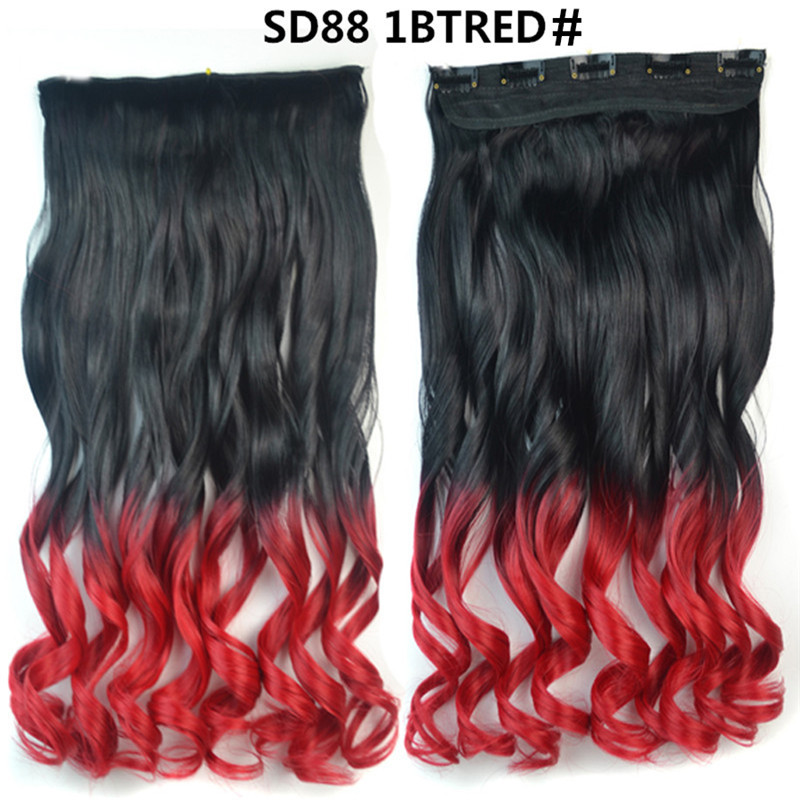 22 inch One Piece  Clip in Hair Synthetic Extension Ombre Wave  Synthetic  Hairpieces For Woman