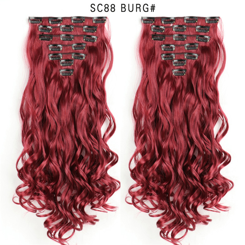 7 pcs 22 inch Long Wave  Clip in Synthetic  Hair Extension  Full Head Set Synthetic Hairpieces Heat Resistant Fiber Hairpieces