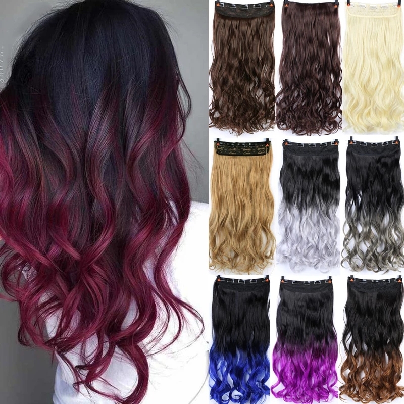 22 inch One Piece  Clip in Hair Synthetic Extension Ombre Wave  Synthetic  Hairpieces For Woman